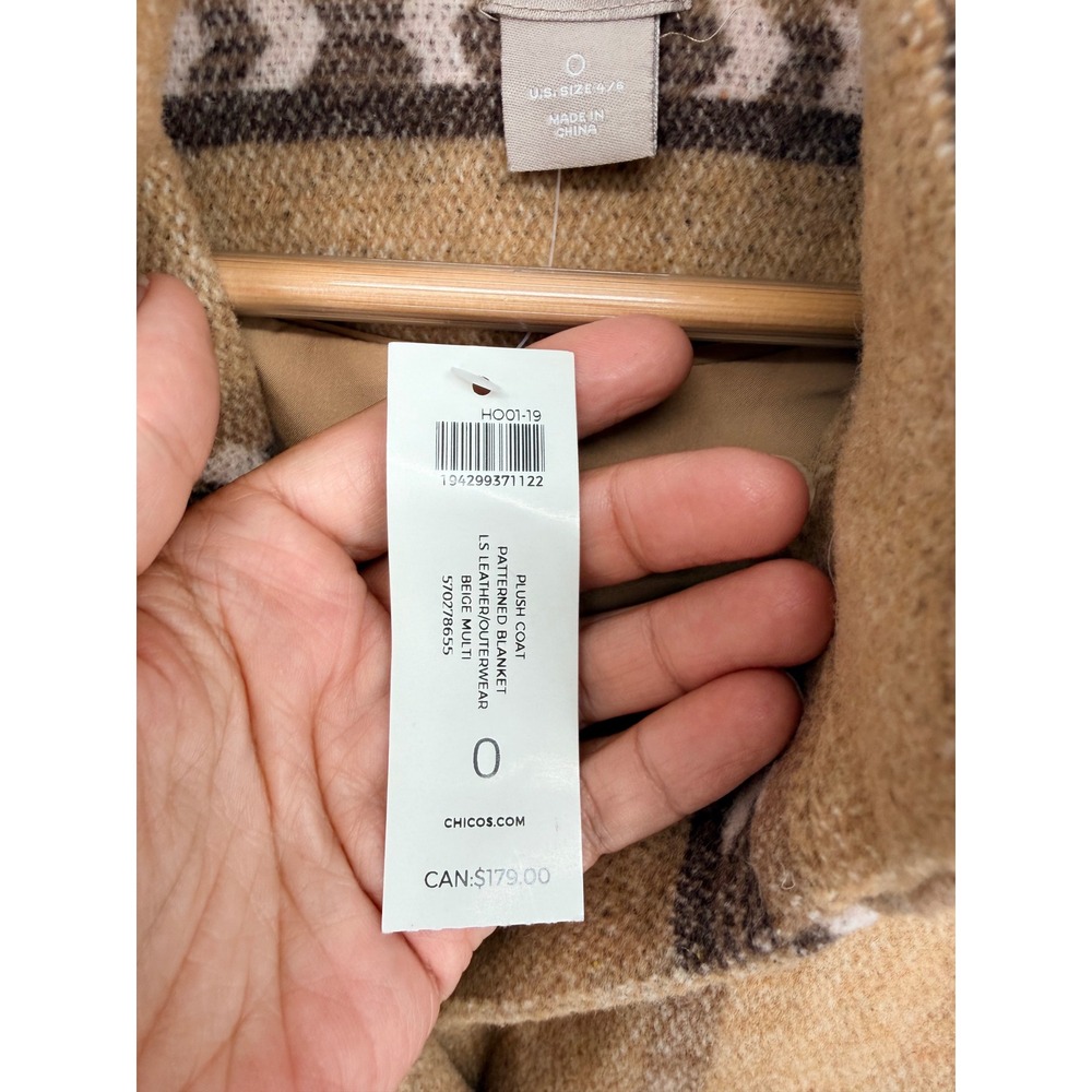 Chico's Patterned Blanket Coat 0 Beige Multi Southwestern Aztec Cabin Core Boho - Picture 4 of 12